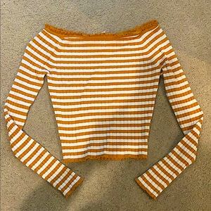 Orange and White Striped Off-The-Shoulder Crop Top